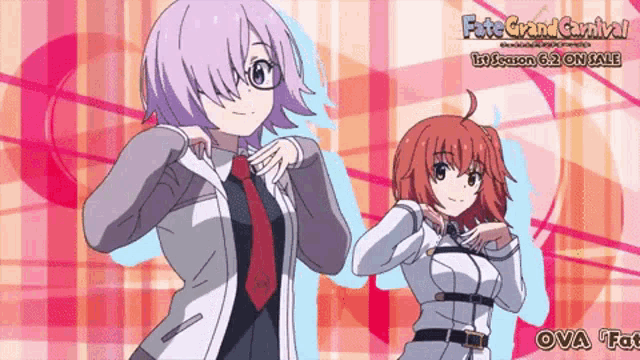 a poster for fate grand carnival shows two girls