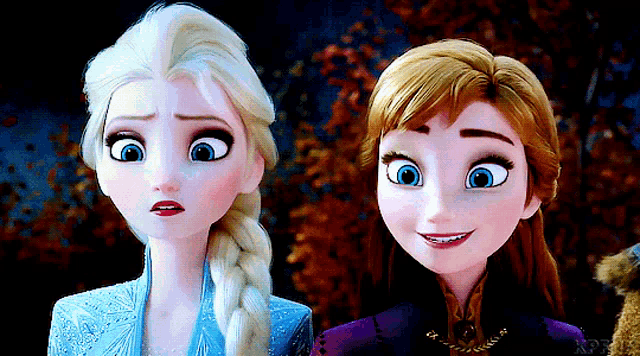 a close up of elsa and anna from the movie frozen 2