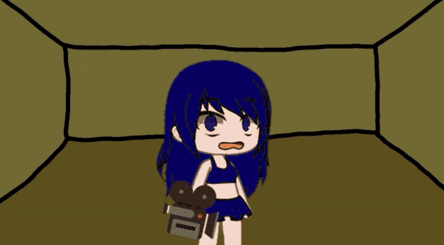 a cartoon girl is standing in a room with the words oh my on the wall behind her