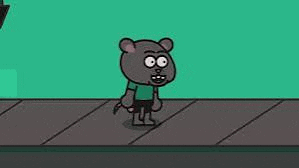 a cartoon mouse is standing on a sidewalk with a knife in his hand .