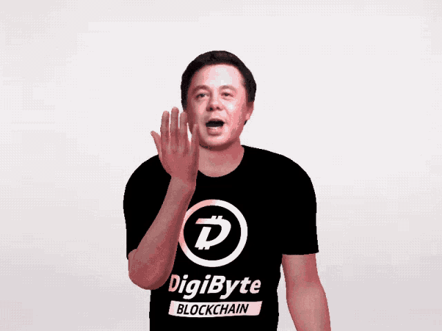 a man wearing a black digibyte blockchain t-shirt