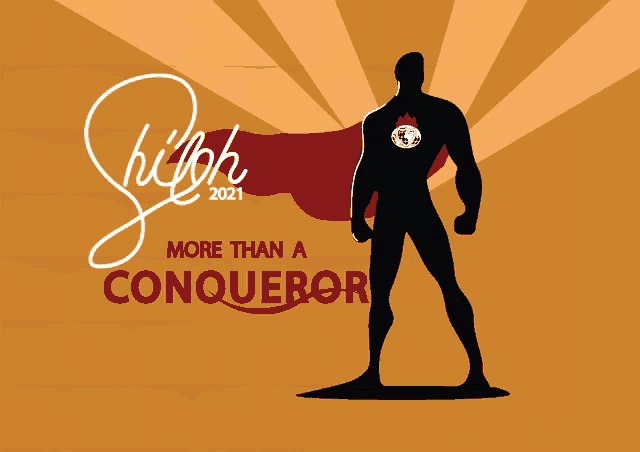 a silhouette of a superhero with the words more than a conqueror above him