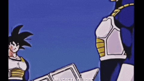 goku and vegeta from dragon ball z are standing next to each other in a cartoon .