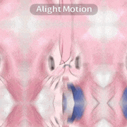 a cartoon of a girl with pink hair and glasses with the words alight motion below her
