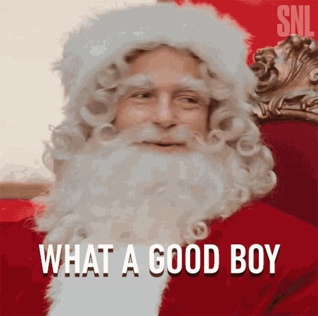 a picture of santa claus with the words what a good boy below him