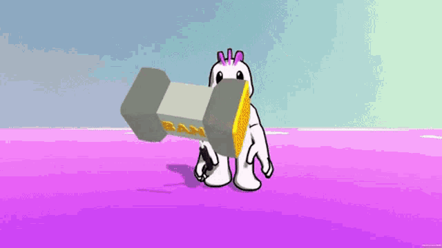 a cartoon character with a dumbbell on his head that says san