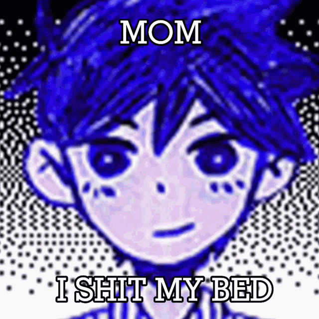 a drawing of a boy with the words mom i shit my bed on it