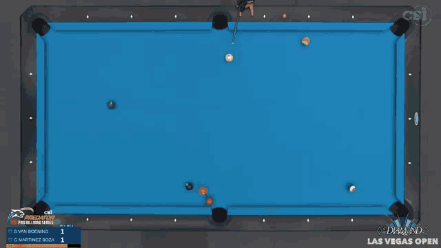 a pool table with a csi logo in the corner