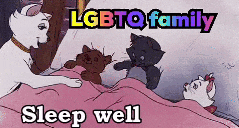 lgbtq family sleep well written on a picture of a cat