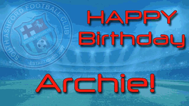 a blue background with the words happy birthday archie