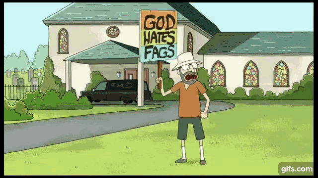 Rick Protests GIF - Rick Protests God Hates You GIFs