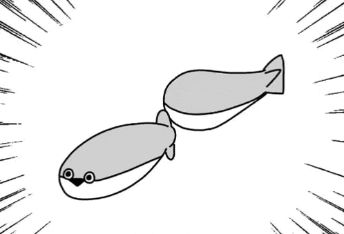 a black and white drawing of two whales swimming in the ocean .