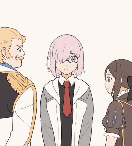 a group of anime characters are standing around each other