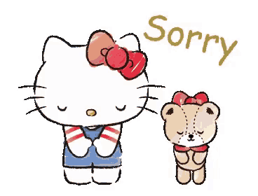 hello kitty is standing next to a small teddy bear .