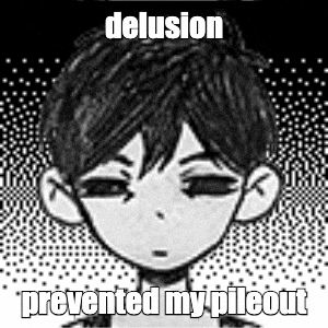 a black and white drawing of a boy with the words `` delusion prevented my pileout '' on it .