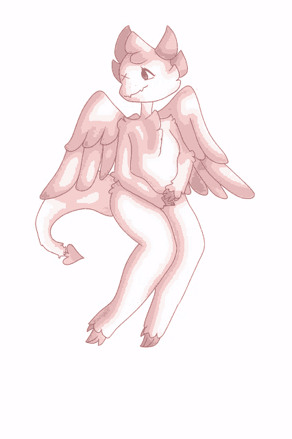a drawing of a white animal with wings and a red tail