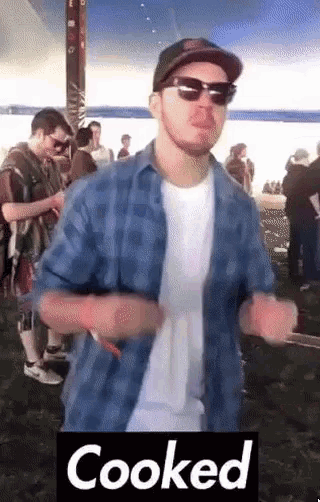 a man wearing sunglasses and a plaid shirt is dancing in front of a crowd with the words cooked written on the bottom