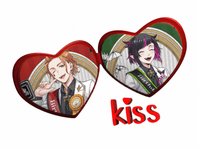 a couple of hearts with the word kiss in the middle