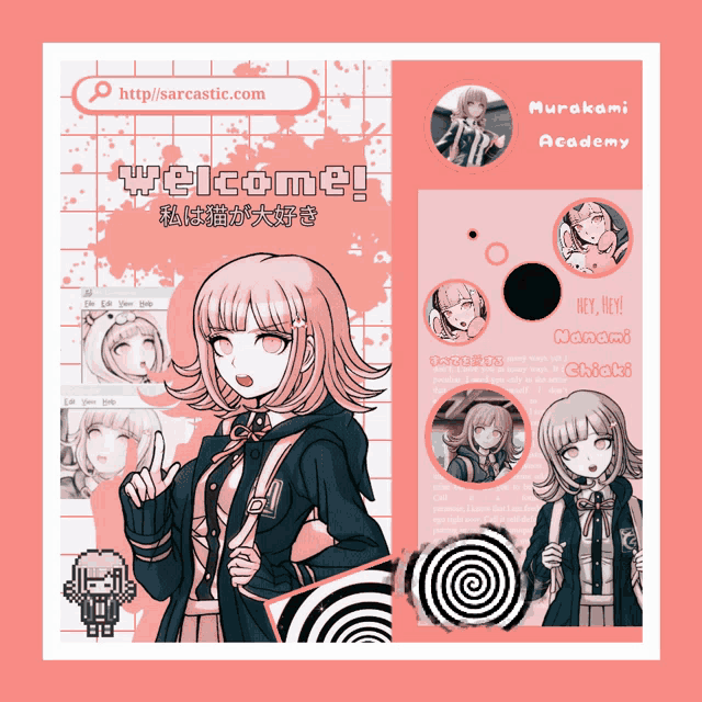 a poster for murakami academy shows a girl with a backpack