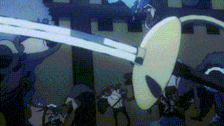 a cartoon of a man holding a sword in front of a crowd of people