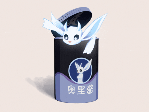 a black can with a white bunny on it and chinese writing on it