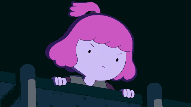 a cartoon character with pink hair and a surprised expression