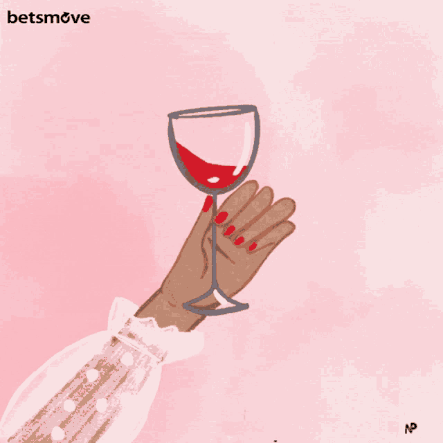 a drawing of a hand holding a glass of wine with a heart in it
