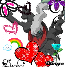 a drawing of a monster with hearts and the name darkri blingee