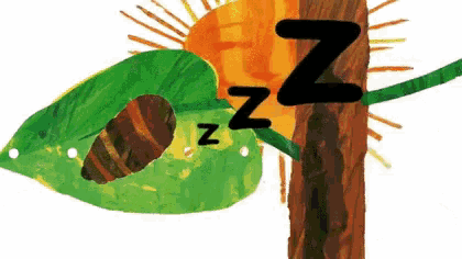 a drawing of a snail sleeping on a leaf with the letter z above it