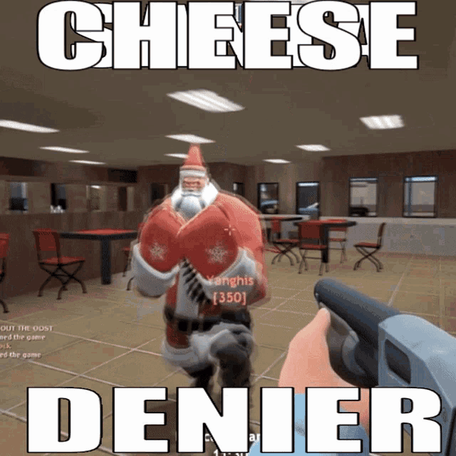a screenshot of a video game with the words cheese denier on it