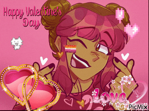 a happy valentine 's day greeting card with a cartoon girl