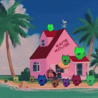 a pink house with the word kame house on the side
