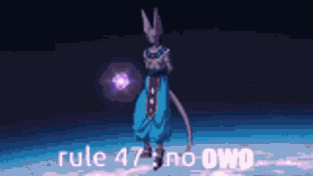 a pixel art of a rabbit with the words rule 47 no owo written below it