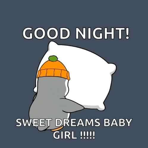 a penguin is holding a pillow and says good night sweet dreams baby girl !!!