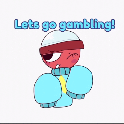 a cartoon character with the words let 's go gambling on the bottom