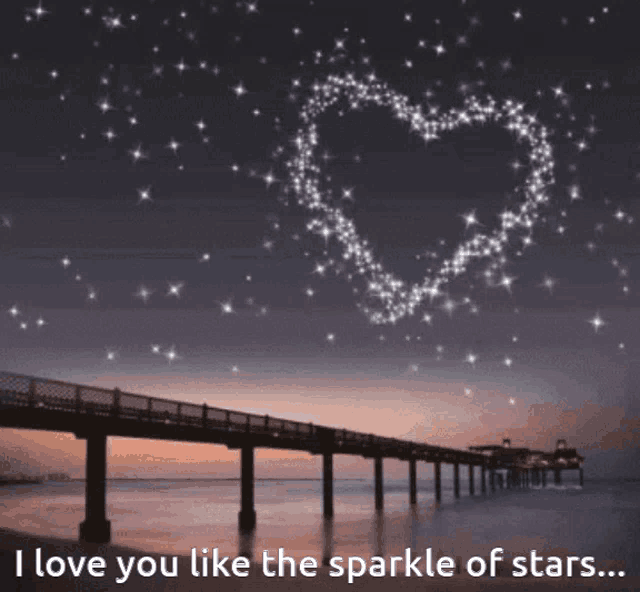 a picture of a pier with the words " i love you like the sparkle of stars " on the bottom