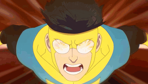 a cartoon of a man in a superhero costume with glowing eyes