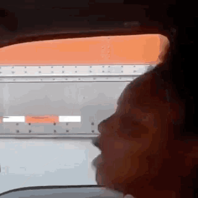 a woman is sitting in a car looking out the window .