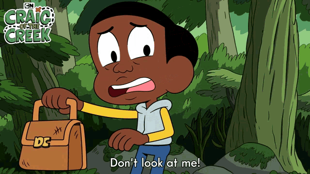 a cartoon character from craig of the creek is holding a brown bag