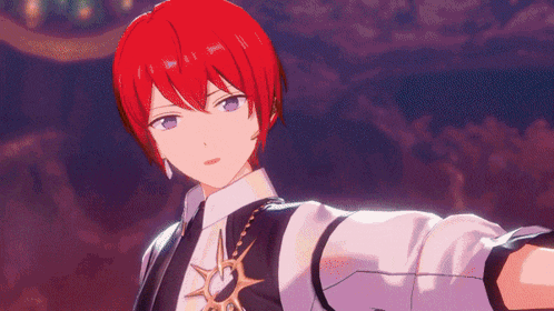 a anime character with red hair and blue eyes