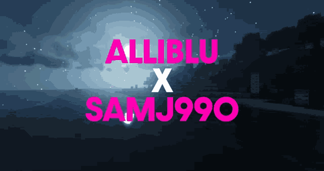 an advertisement for alliblu x samj990 shows a minecraft world
