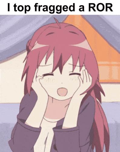 a picture of a girl with red hair and the words " i top fragged a ror " on the bottom