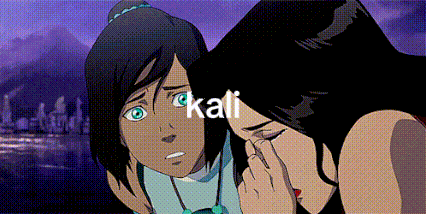 a couple of cartoon characters standing next to each other with the word kali written on the bottom