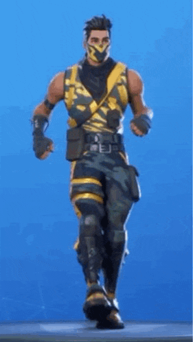 a man wearing a mask and a camouflage outfit is walking in a video game .