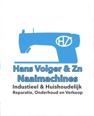 a blue sewing machine with the words hans volger & zn naaimachines