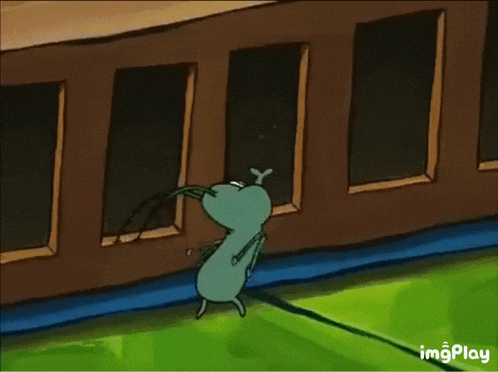 a cartoon character is standing in front of a building with the word imgplay on the bottom right