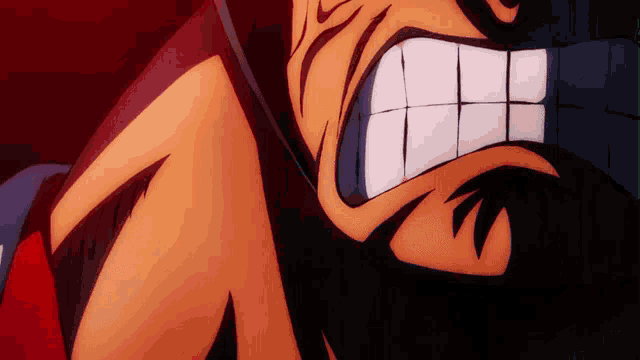a close up of a cartoon character 's face with a big mouth
