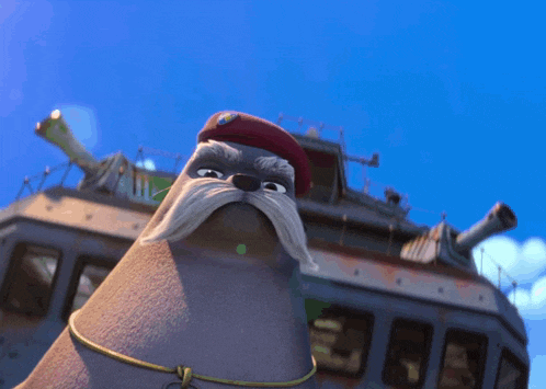 a cartoon character with a red hat and a gold necklace