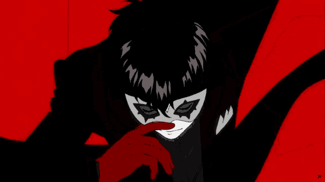 a black and white drawing of a person 's face with a red and white background