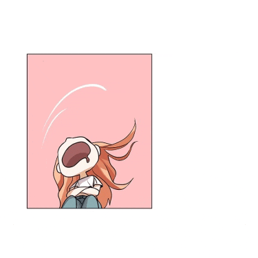 a cartoon of a girl with her mouth open and her hair blowing in the wind
